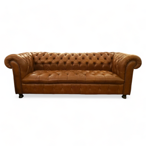 Vintage leather chesterfield with mild distressing in a warm chocolate leather made by empire furniture co