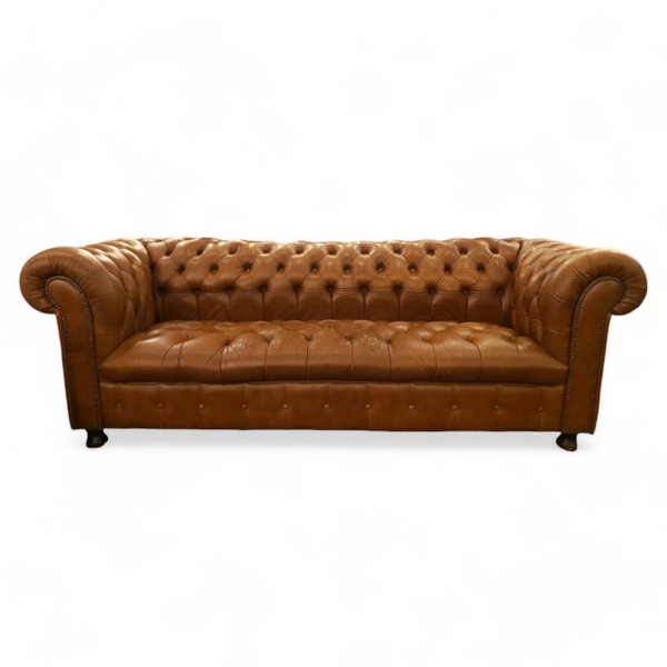 Vintage leather chesterfield with mild distressing in a warm chocolate leather made by empire furniture co