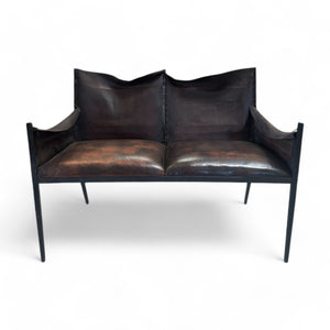 Vintage French Iron & Leather Settee