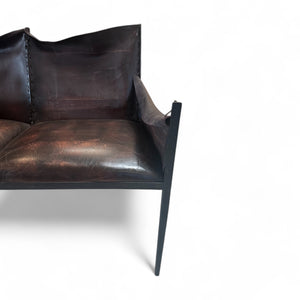 Vintage French Iron & Leather Settee