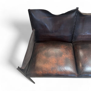 Vintage French Iron & Leather Settee