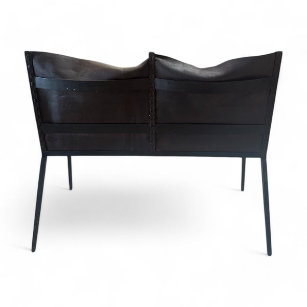 Vintage French Iron & Leather Settee