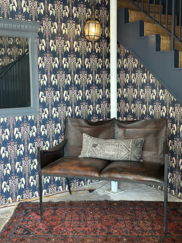 Vintage French Iron & Leather Settee