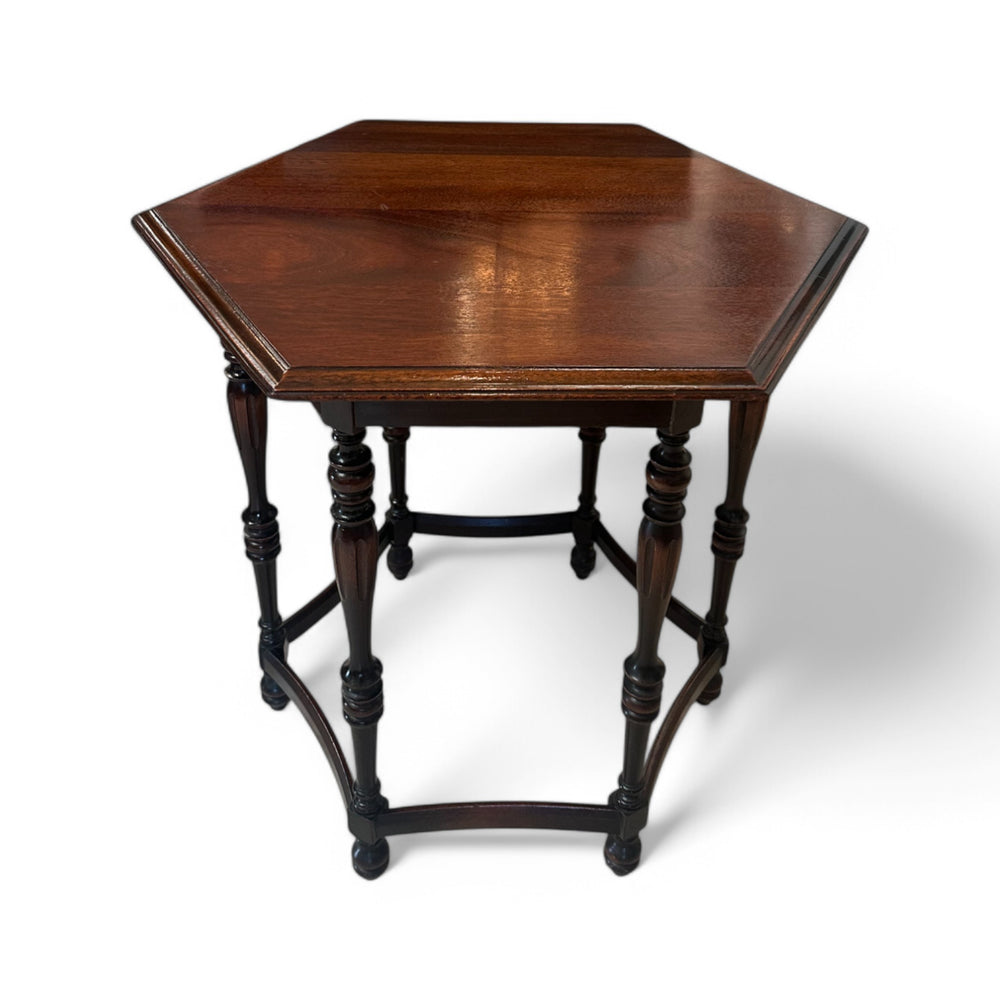 Vintage Hexagonal Wood  Accent Table