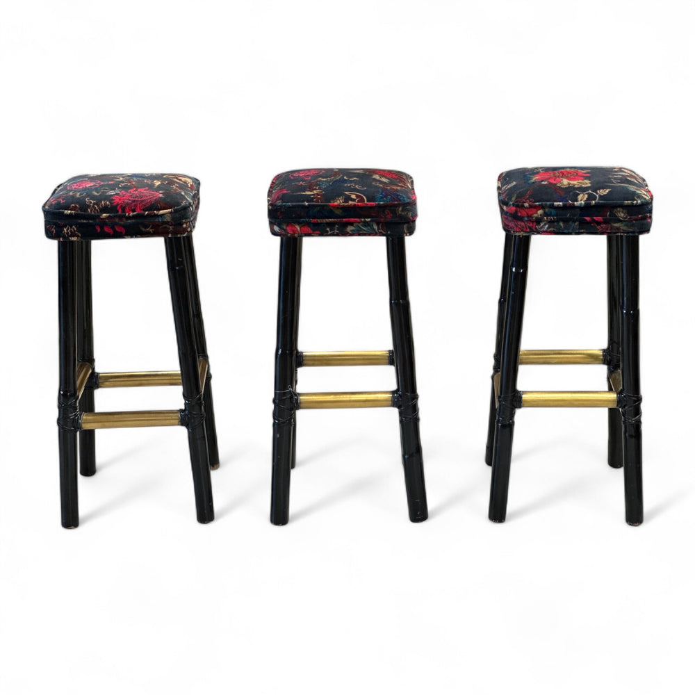 Set of 3 Vintage Velvet Stools
