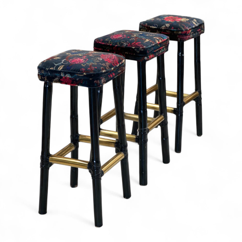 Set of 3 Vintage Velvet Stools