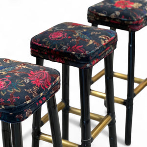Set of 3 Vintage Velvet Stools