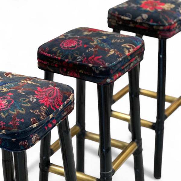 Set of 3 Vintage Velvet Stools