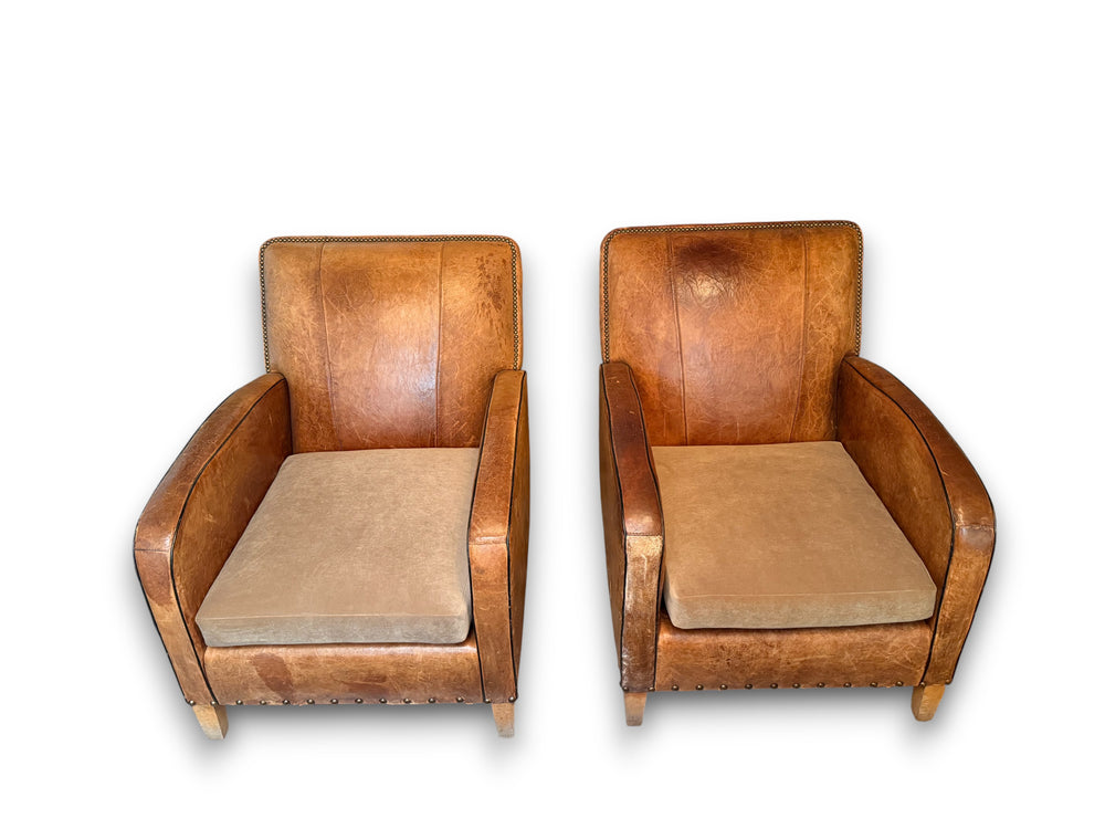 Pair of French Leather Club Chairs