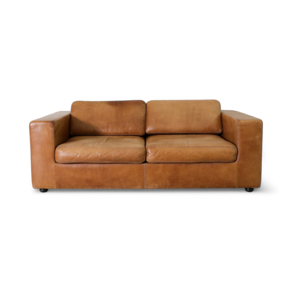 Vintage Cognac Leather Loveseat by Durlet