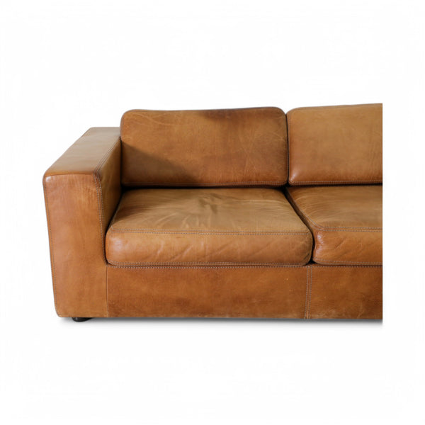 Vintage Cognac Leather Loveseat by Durlet
