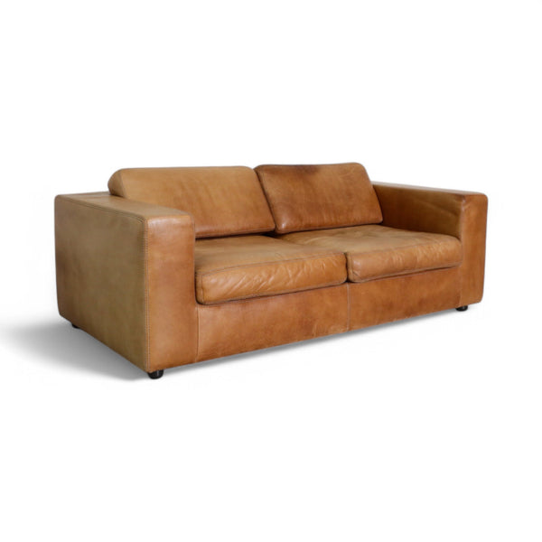 Vintage Cognac Leather Loveseat by Durlet
