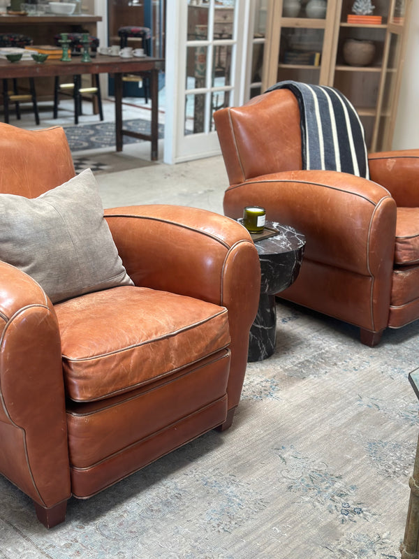 Vintage French Leather Mustache Chair