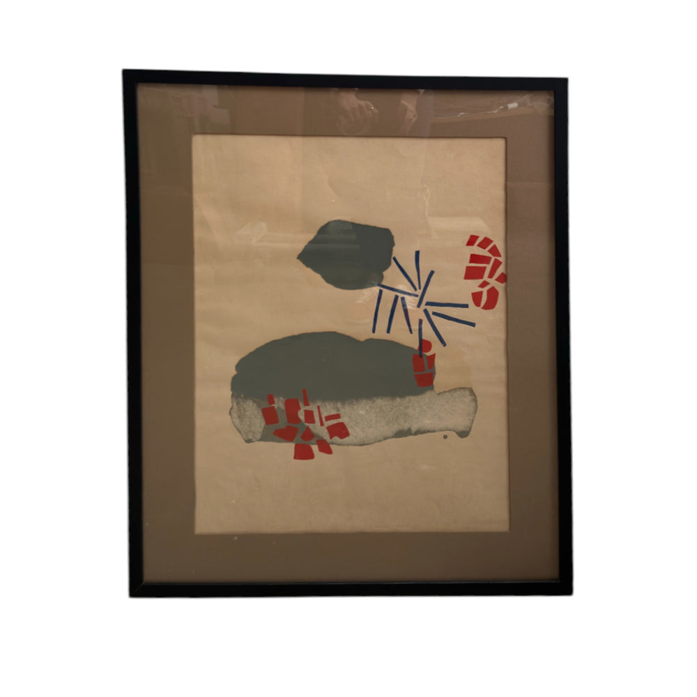 1967 Mid-Century Modern Framed Abstract Art • 25"W x 31"H