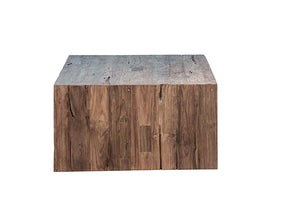 side view of reclaimed wood coffee table with waterfall edge