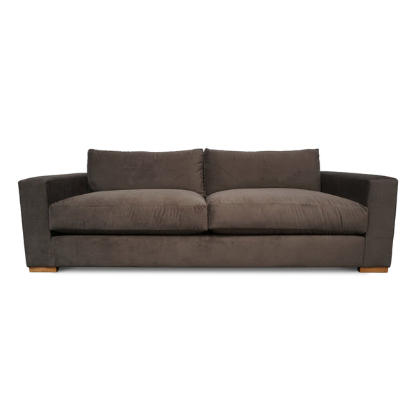 brown extra deep sofa with wood block legs