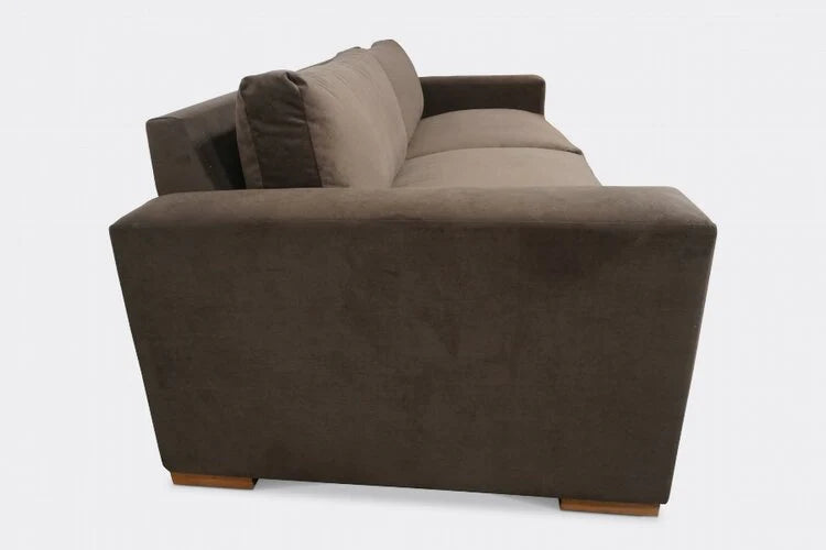 brown extra deep sofa with wood block legs
