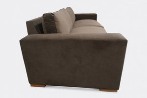 Side view of brown Karl sofa made by dekor los angeles