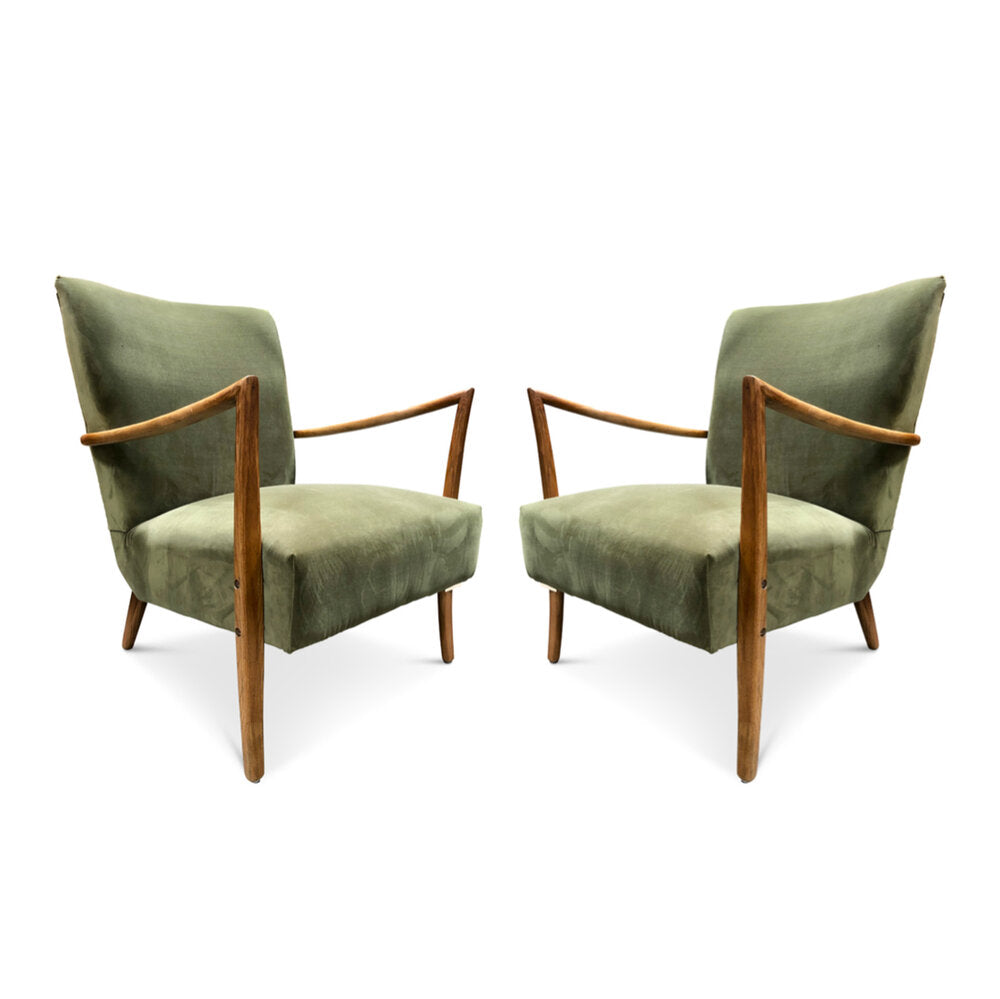 Green Velvet Occasional Chairs Wood Arms