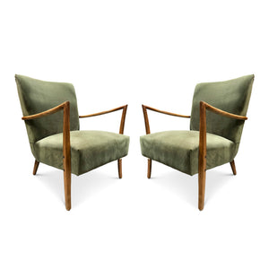 Green Velvet Occasional Chairs Wood Arms