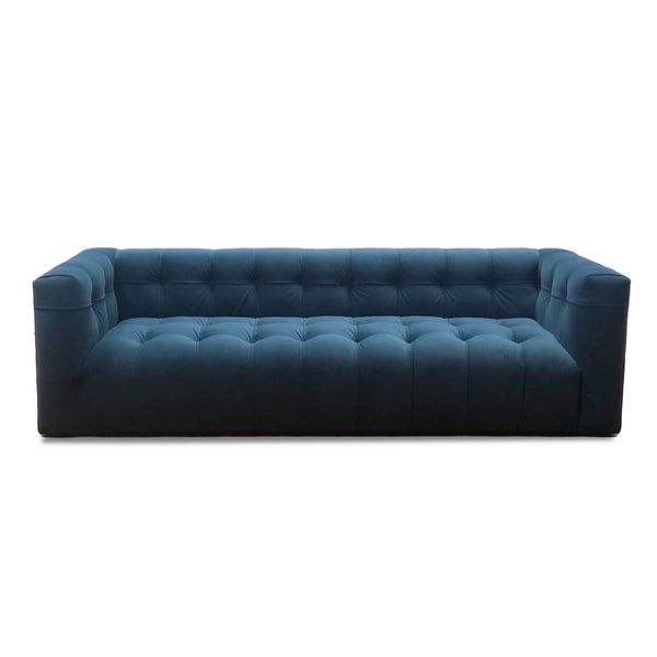 Custom sofa made in LA with blue velvet upholstery