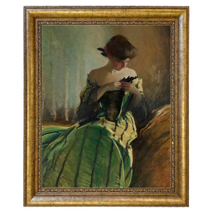 Woman in Black and Green Dress Vintage Canvas Painting Print
