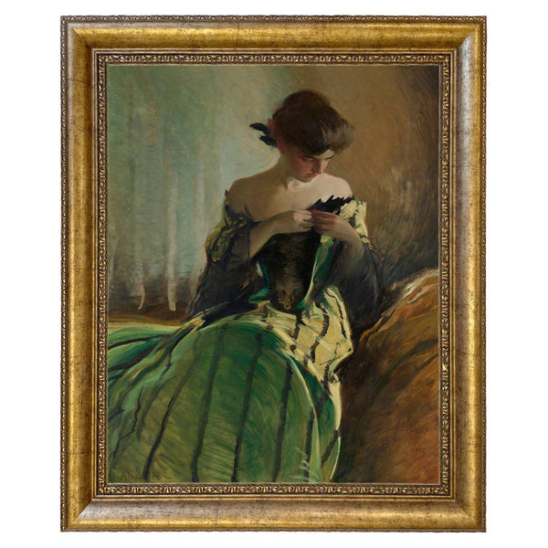 Woman in Black and Green Dress Vintage Canvas Painting Print