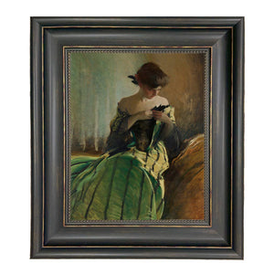 Woman in Black and Green Dress Vintage Canvas Painting Print