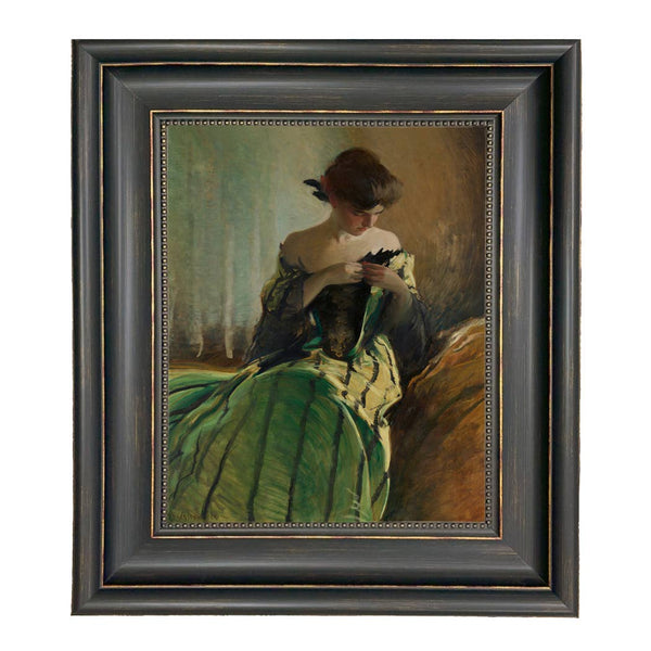 Woman in Black and Green Dress Vintage Canvas Painting Print