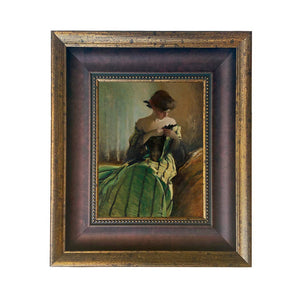 Woman in Black and Green Dress Vintage Canvas Painting Print