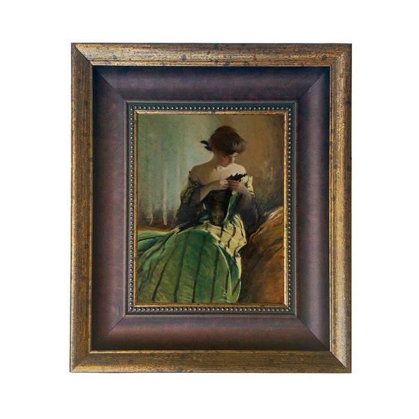 Woman in Black and Green Dress Vintage Canvas Painting Print