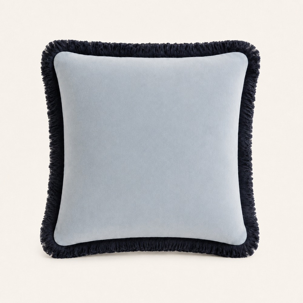 Yasmin Square Cushion Light Blue Faux Mohair