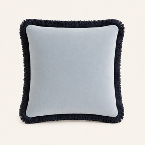 Fringed Square Cushion Light Blue Faux Mohair