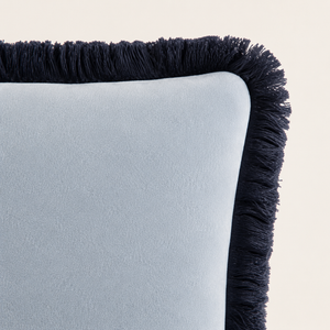 Fringed Square Cushion Light Blue Faux Mohair