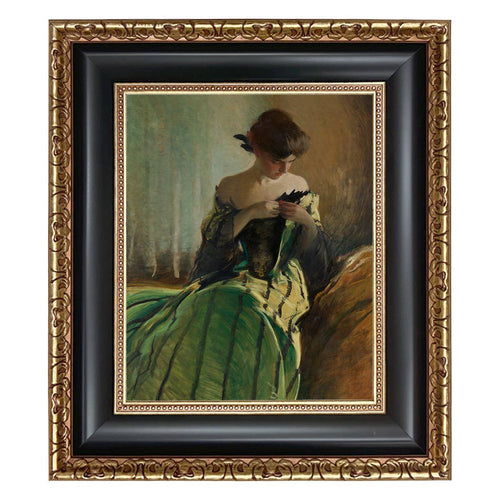 Woman in Black and Green Dress Vintage Canvas Painting Print