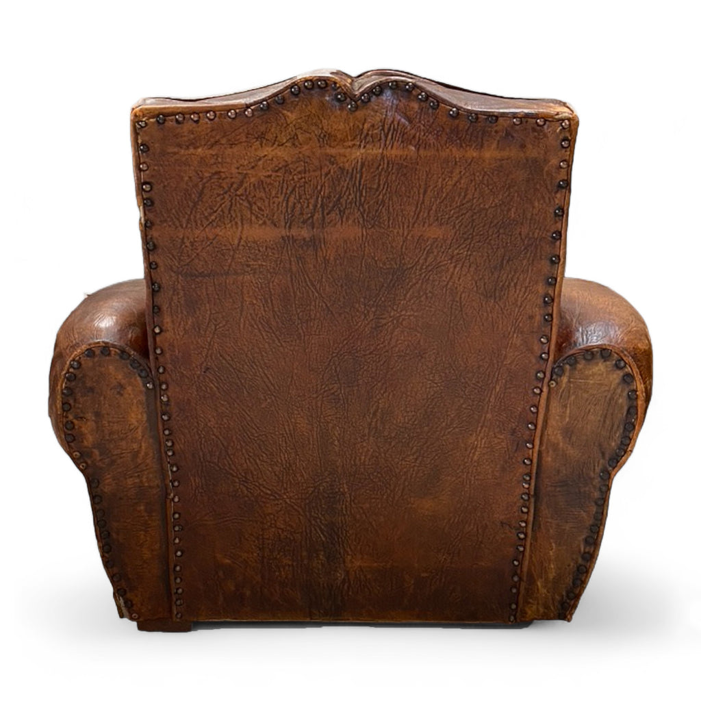 1930s French Leather Club Chair Pair back view