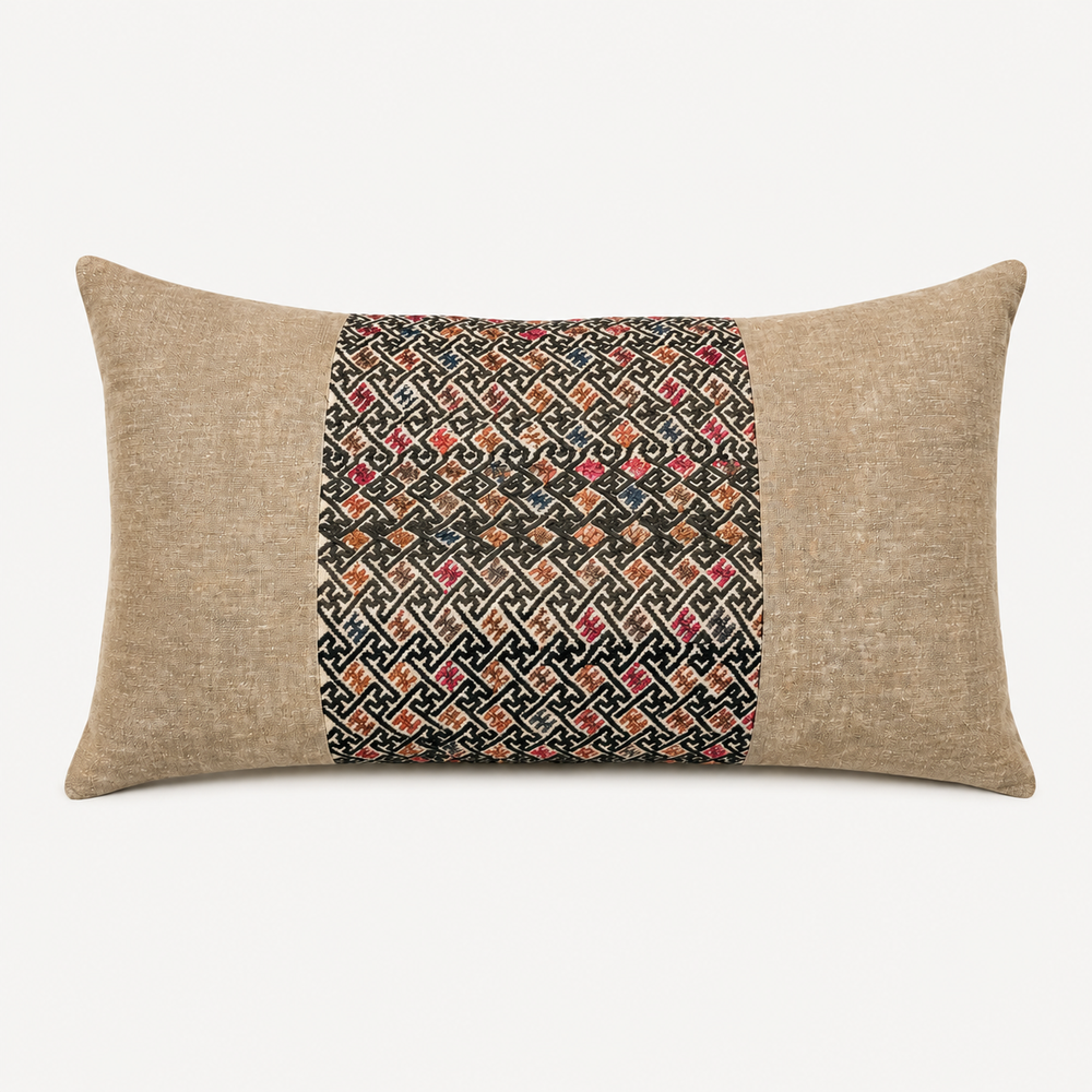 Vintage Fabric Pillow 25" x 16"