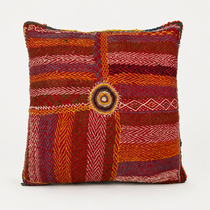 Vintage Fabric Embroidered Pillow 21" x 21"
