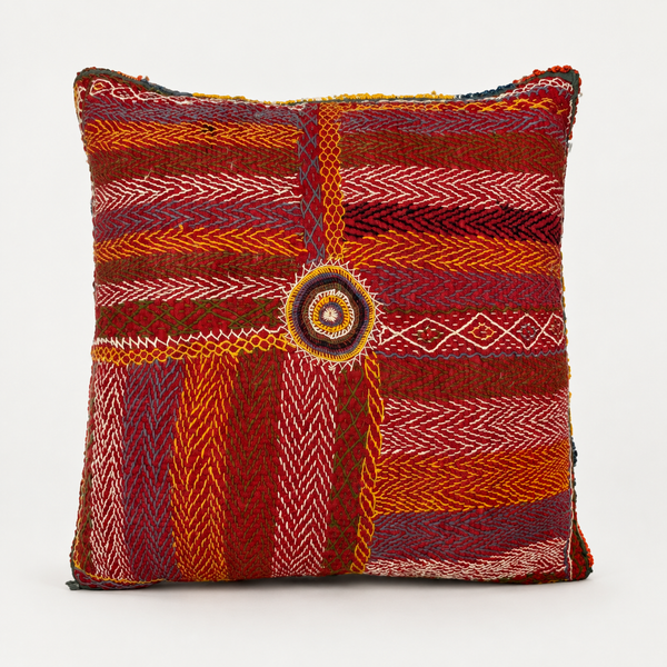 Vintage Fabric Embroidered Pillow 21" x 21"