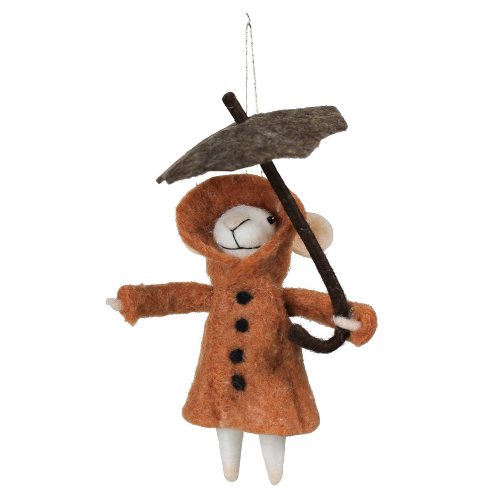 Girl Mouse with Umbrella Ornament, Felt