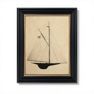 Sailing Yacht Reliance Vintage Printed Silhouette with Glass