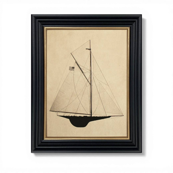Sailing Yacht Reliance Vintage Printed Silhouette with Glass