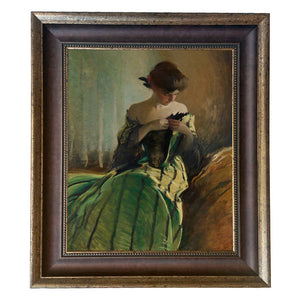 Woman in Black and Green Dress Vintage Canvas Painting Print