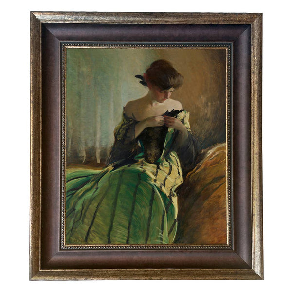 Woman in Black and Green Dress Vintage Canvas Painting Print