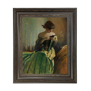 Woman in Black and Green Dress Vintage Canvas Painting Print
