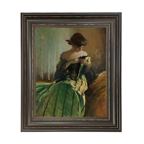 Woman in Black and Green Dress Vintage Canvas Painting Print