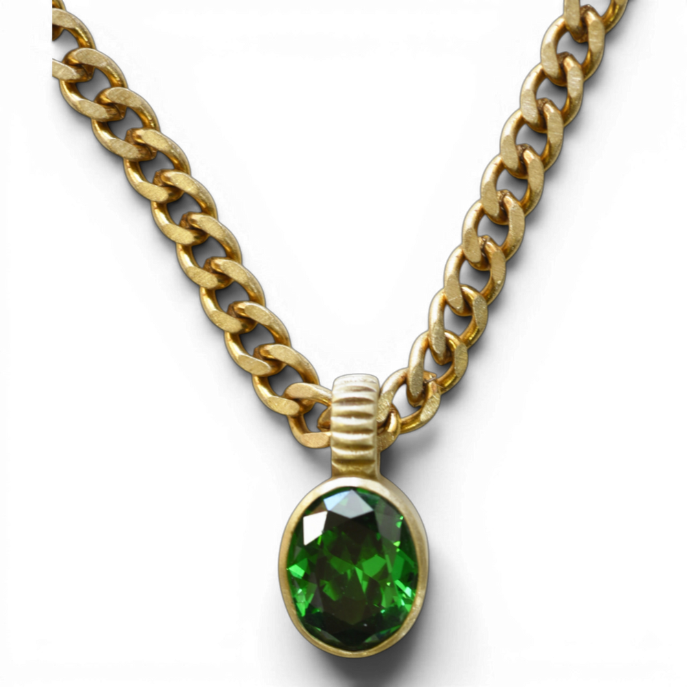 Green Zircon Pendant Necklace Chain