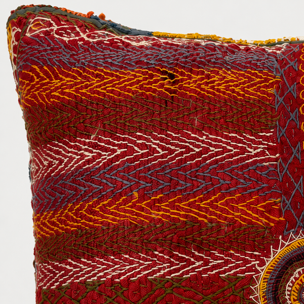 Vintage Fabric Embroidered Pillow 21" x 21"