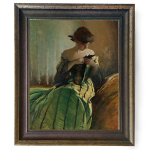 Woman in Black and Green Dress Vintage Canvas Painting Print