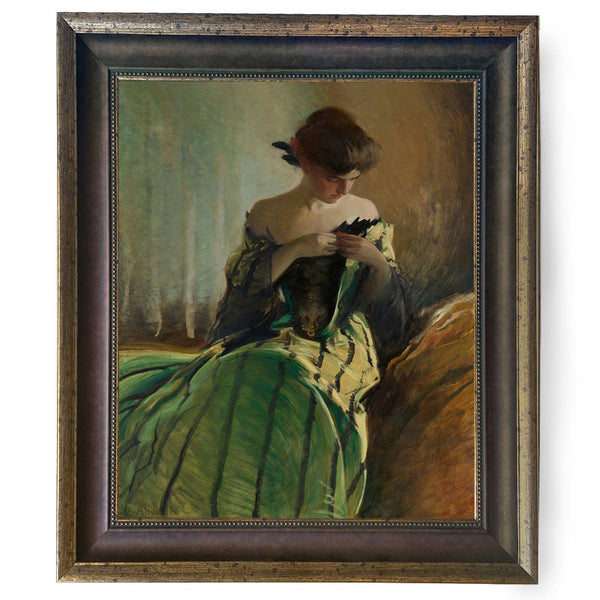 Woman in Black and Green Dress Vintage Canvas Painting Print